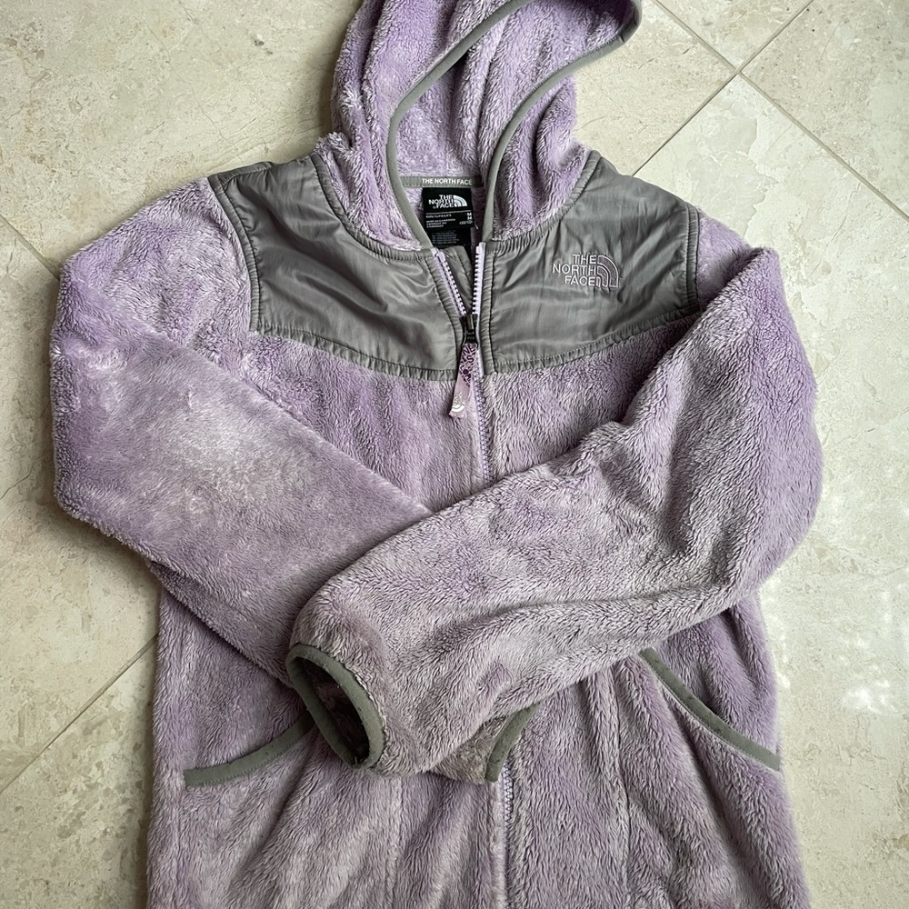 North Face size 10-12 kids light purple and gray fleece jacket